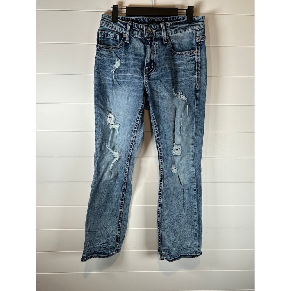 Buckle BKE Jake Straight Leg Acid Wash Distressed Blue Denim Jeans 29x30 Mens